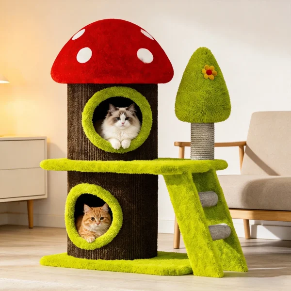 Modern Mushroom-Themed Cat Tree Tower