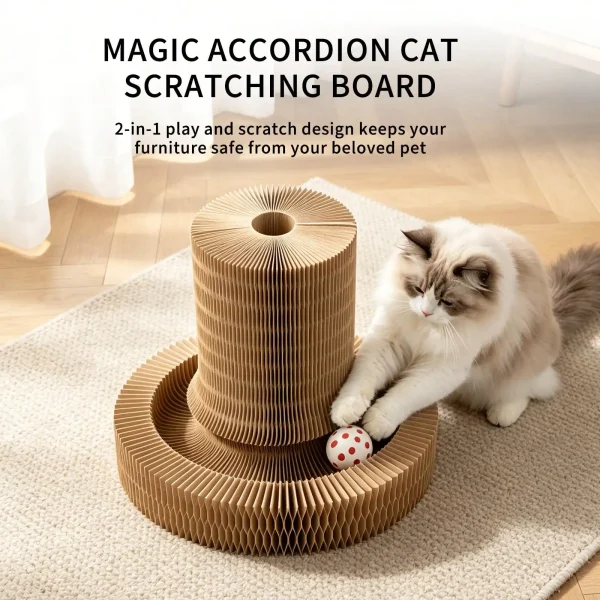 Foldable Cat Scratcher With Interactive Ball Toy